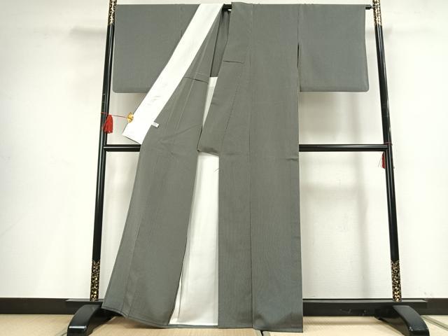 平和屋着物▽お召　単衣　縞　正絹　逸品　AABF5626fy