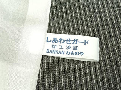 平和屋着物▽お召　単衣　縞　正絹　逸品　AABF5626fy