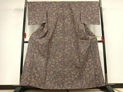 平和屋着物▽上質な紬 単衣 花鳥文 正絹 逸品 未使用 AABF5627fy