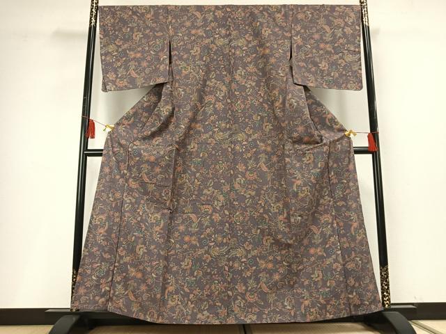 平和屋着物▽上質な紬 単衣 花鳥文 正絹 逸品 未使用 AABF5627fy