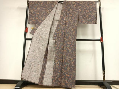 平和屋着物▽上質な紬 単衣 花鳥文 正絹 逸品 未使用 AABF5627fy