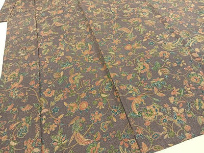 平和屋着物▽上質な紬 単衣 花鳥文 正絹 逸品 未使用 AABF5627fy