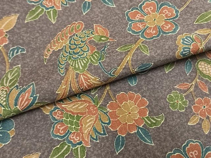 平和屋着物▽上質な紬 単衣 花鳥文 正絹 逸品 未使用 AABF5627fy
