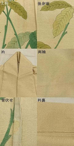 平和屋着物▽訪問着 単衣 紬地 手描き 枝花文 正絹 逸品 AABF5628fy