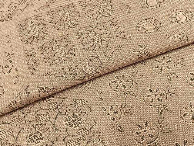 平和屋着物▽上質な紬　単衣　亀甲花文　反端付き　正絹　逸品　AABF5631fy