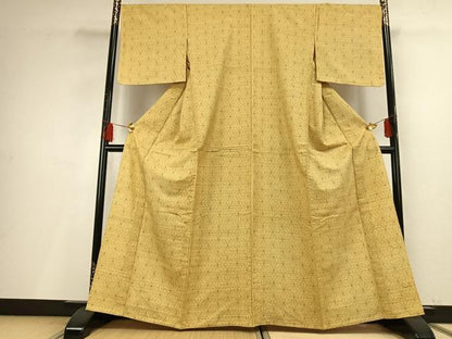 平和屋着物▽上質な紬　単衣　麻の葉文様　正絹　逸品　AABF5633fy
