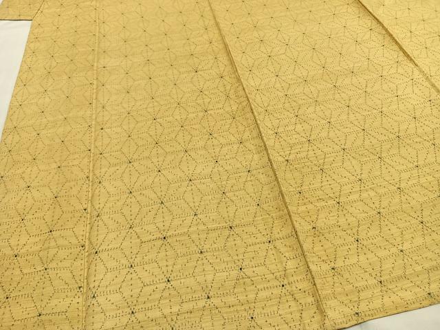 平和屋着物▽上質な紬　単衣　麻の葉文様　正絹　逸品　AABF5633fy