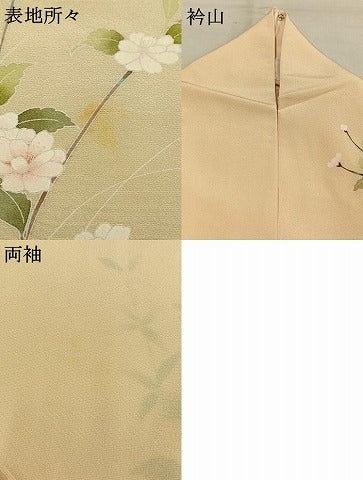 平和屋着物▽訪問着　単衣　友禅　枝花文　正絹　逸品　AABF5634fy