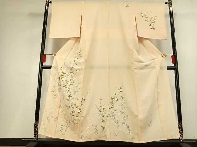 平和屋着物▽訪問着　単衣　友禅　枝花文　正絹　逸品　AABF5634fy