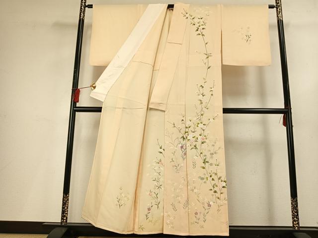 平和屋着物▽訪問着　単衣　友禅　枝花文　正絹　逸品　AABF5634fy