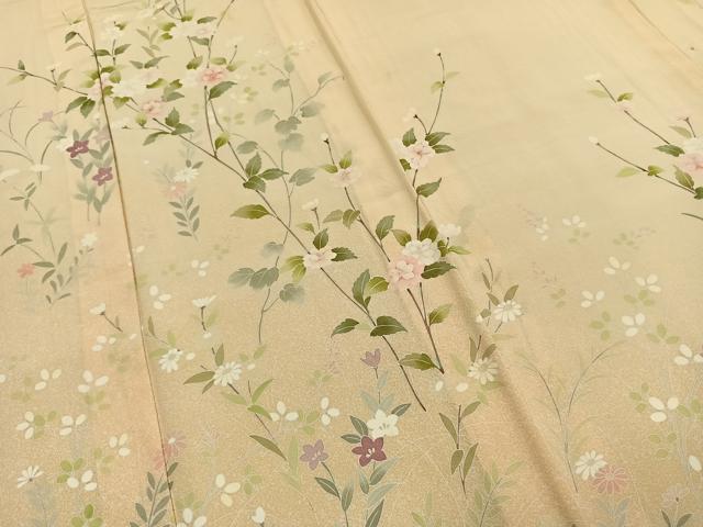 平和屋着物▽訪問着　単衣　友禅　枝花文　正絹　逸品　AABF5634fy