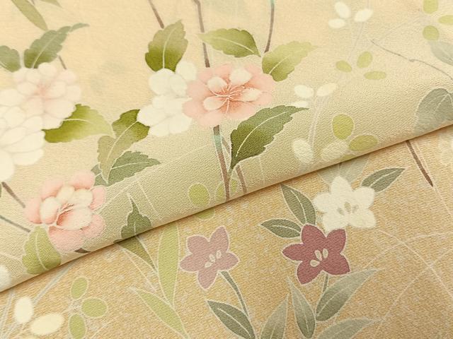 平和屋着物▽訪問着　単衣　友禅　枝花文　正絹　逸品　AABF5634fy