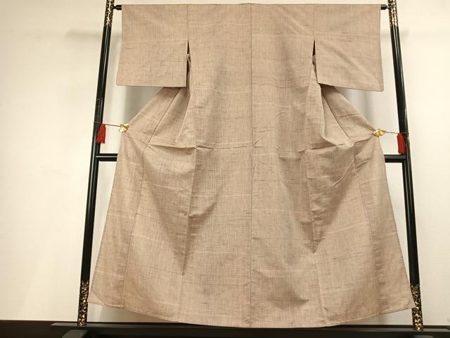 平和屋着物▽上質な紬 単衣 格子 正絹 逸品 AABF5635fy