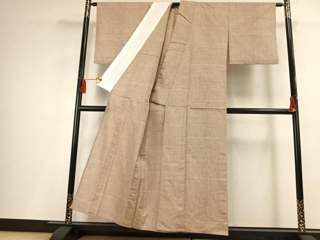 平和屋着物▽上質な紬 単衣 格子 正絹 逸品 AABF5635fy