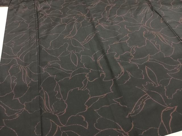 平和屋着物▽上質な紬 単衣 舞花文 黒地 正絹 逸品 AABF5636fy