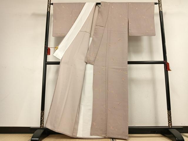 平和屋着物▽上質な小紋　単衣　楓　舞花文　正絹　逸品　AABF5638fy