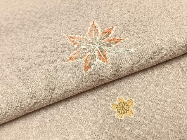 平和屋着物▽上質な小紋　単衣　楓　舞花文　正絹　逸品　AABF5638fy