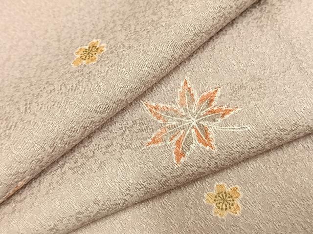 平和屋着物▽上質な小紋　単衣　楓　舞花文　正絹　逸品　AABF5638fy