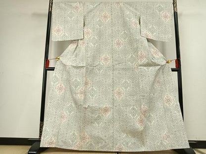 平和屋着物▽上質な紬 単衣 吉祥花文 正絹 逸品 未使用 AABF5641fy