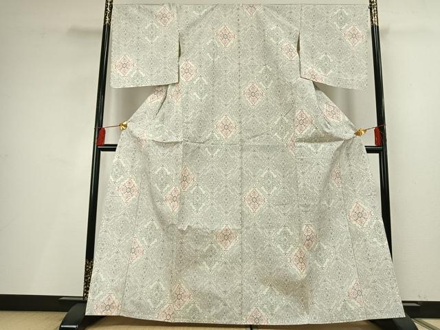 平和屋着物▽上質な紬 単衣 吉祥花文 正絹 逸品 未使用 AABF5641fy