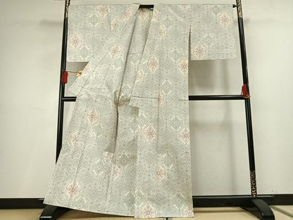 平和屋着物▽上質な紬 単衣 吉祥花文 正絹 逸品 未使用 AABF5641fy