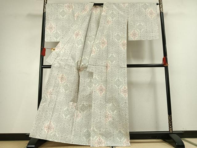 平和屋着物▽上質な紬 単衣 吉祥花文 正絹 逸品 未使用 AABF5641fy