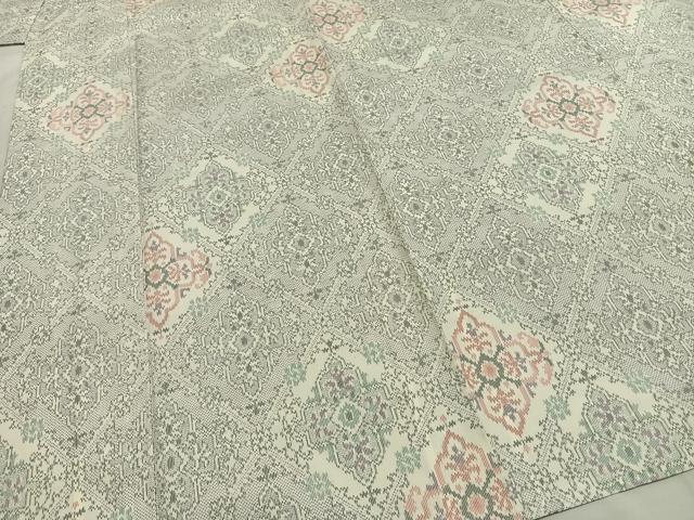 平和屋着物▽上質な紬 単衣 吉祥花文 正絹 逸品 未使用 AABF5641fy