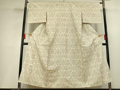 平和屋着物▽上質な紬　単衣　吉祥花文　正絹　逸品　AABF5642fy