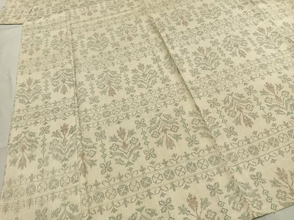 平和屋着物▽上質な紬　単衣　吉祥花文　正絹　逸品　AABF5642fy