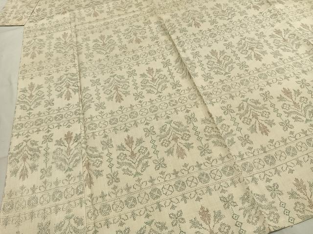 平和屋着物▽上質な紬　単衣　吉祥花文　正絹　逸品　AABF5642fy