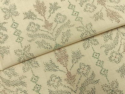 平和屋着物▽上質な紬　単衣　吉祥花文　正絹　逸品　AABF5642fy