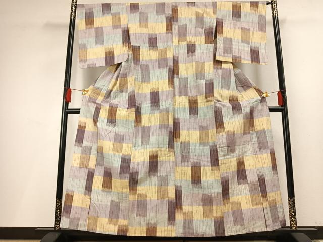 平和屋着物▽上質な紬 単衣 幾何学文様 正絹 逸品 AABF5643fy