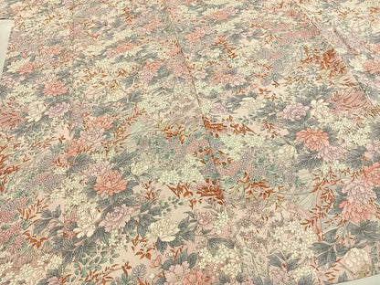 平和屋着物▽上質な小紋 単衣 手描き 草花文 暈し染め 鬼しぼ縮緬 正絹 逸品 未使用 AABF5645fy