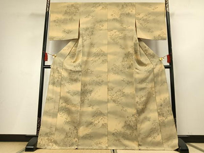 平和屋着物▽上質な小紋 単衣 手描き 風景文 暈し染め ロング丈 正絹 逸品 AABF5649fy
