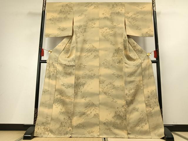 平和屋着物▽上質な小紋 単衣 手描き 風景文 暈し染め ロング丈 正絹 逸品 AABF5649fy