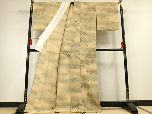 平和屋着物▽上質な小紋 単衣 手描き 風景文 暈し染め ロング丈 正絹 逸品 AABF5649fy