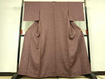 平和屋着物▽上質な色無地 単衣 草葉地紋 濃色 正絹 逸品 AABF5652fy