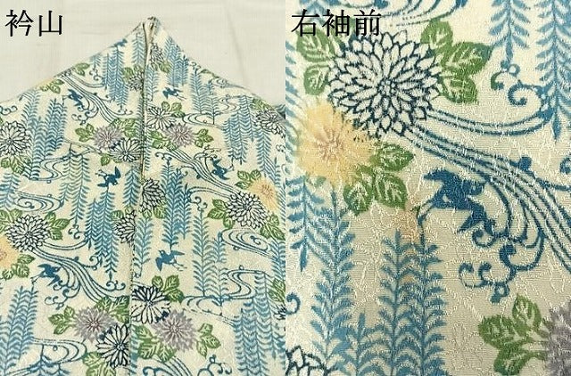 平和屋着物▽上質な小紋 単衣 型染め 花鳥文 正絹 逸品 AABF5653fy