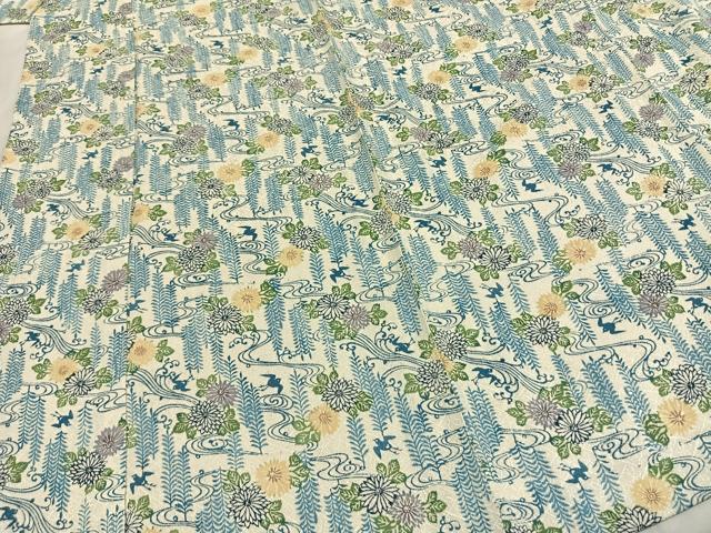 平和屋着物▽上質な小紋 単衣 型染め 花鳥文 正絹 逸品 AABF5653fy
