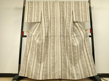 平和屋着物▽上質な紬 単衣 間道 正絹 逸品 AABF5654fy