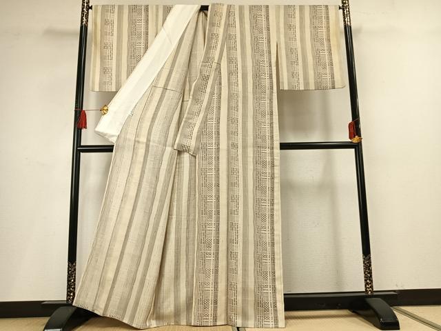 平和屋着物▽上質な紬 単衣 間道 正絹 逸品 AABF5654fy