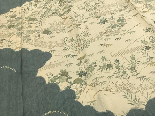 平和屋着物▽染織の名門 しょうざん 生紬 訪問着 単衣 雲取り花文 金彩 正絹 逸品 AABF5655fy