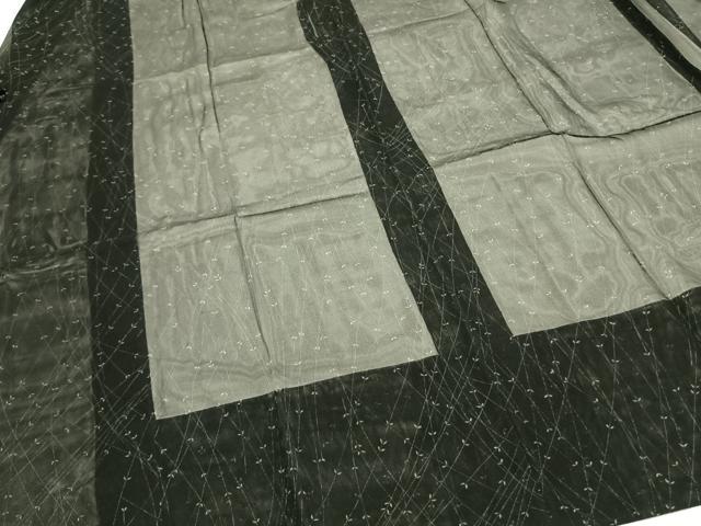 平和屋着物▽道中着 スリーシーズン 春夏秋 塵除け 草葉文 黒地 正絹 逸品 AABF5657fy