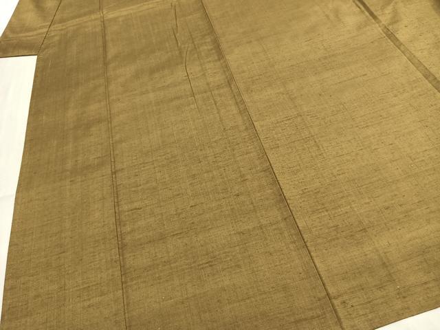 平和屋着物▽上質な紬 単衣 色無地 国防色 正絹 逸品 AABF5658fy
