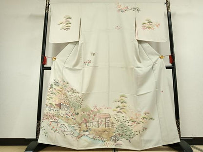 平和屋着物▽訪問着　単衣　作家物　風景花文　暈し染め　金銀彩　正絹　逸品　AABF5660fy