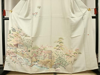平和屋着物▽訪問着　単衣　作家物　風景花文　暈し染め　金銀彩　正絹　逸品　AABF5660fy