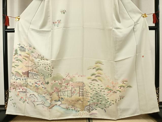 平和屋着物▽訪問着　単衣　作家物　風景花文　暈し染め　金銀彩　正絹　逸品　AABF5660fy
