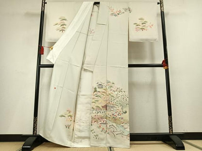 平和屋着物▽訪問着　単衣　作家物　風景花文　暈し染め　金銀彩　正絹　逸品　AABF5660fy