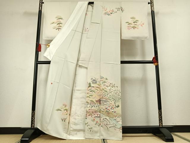 平和屋着物▽訪問着　単衣　作家物　風景花文　暈し染め　金銀彩　正絹　逸品　AABF5660fy