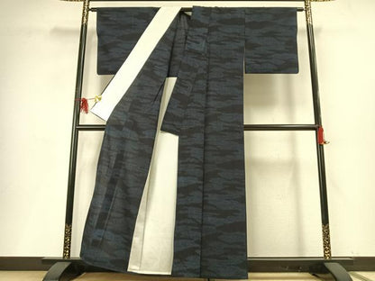 平和屋着物▽上質な紬 単衣 霞文 正絹 逸品 AABF5663fy